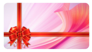 Es ist ein rosa farbender Gutschein mit roter Schleife abgebildet.