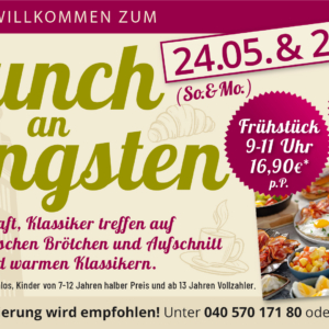 Pfingstbrunch Hamburg im Q21 Gasthaus mit Frühstück und Buffet.