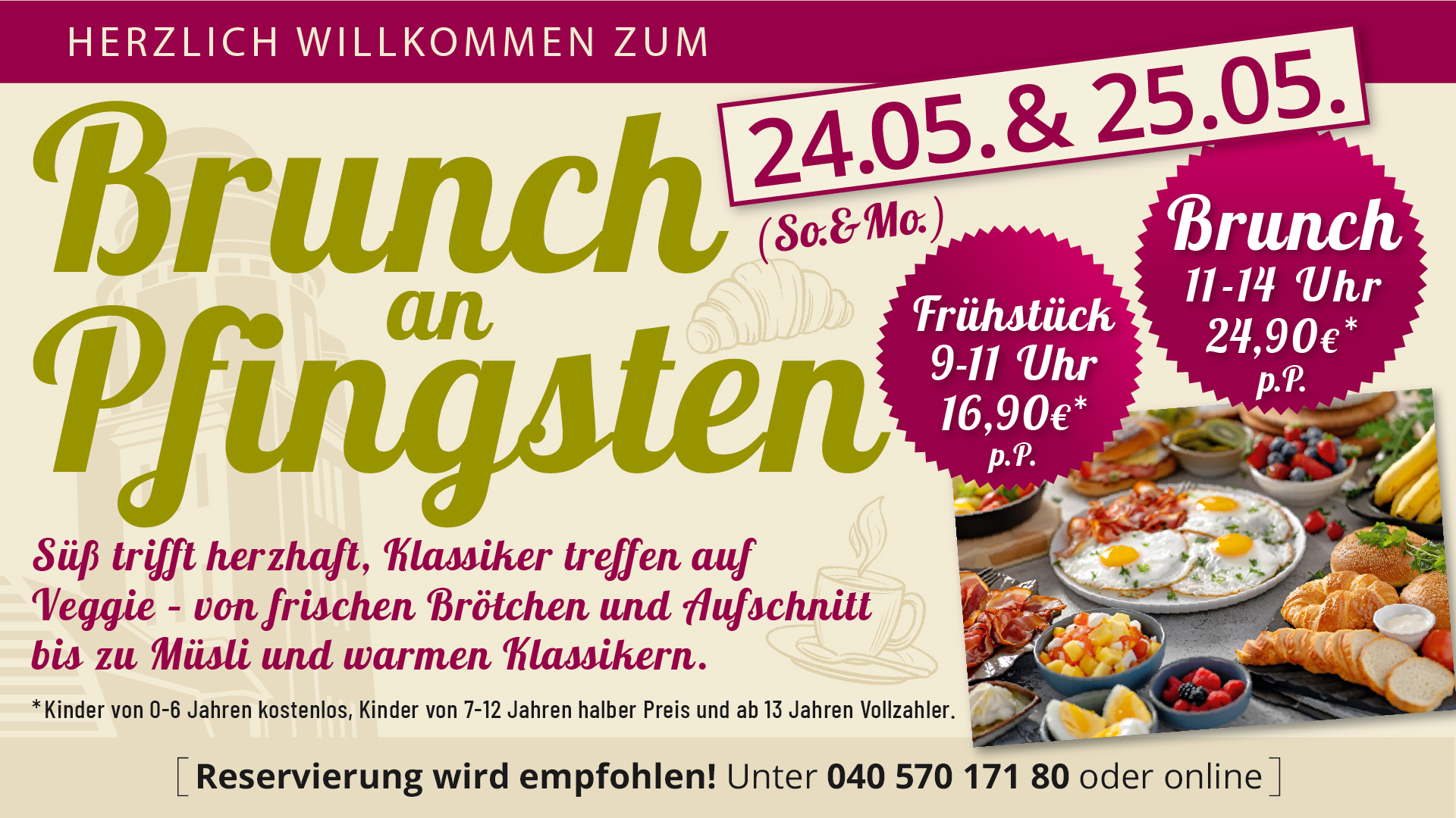 Pfingstbrunch Hamburg im Q21 Gasthaus mit Frühstück und Buffet.