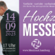 „Werbeplakat für die Hochzeitsmesse am 14.09.2025 im Q21 Gasthaus Hamburg mit einem Brautpaar im Fokus. Die Messe richtet sich an Verliebte, Verlobte und Verheiratete, Eintritt frei von 11 bis 17 Uhr inklusive Begrüßungsgetränk.“
