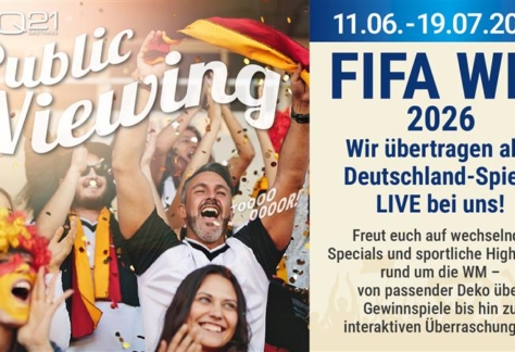 WM 2026 Public Viewing Hamburg Deutschland Spiele im Q21 Gasthaus mit Fans und Fußball Atmosphäre.