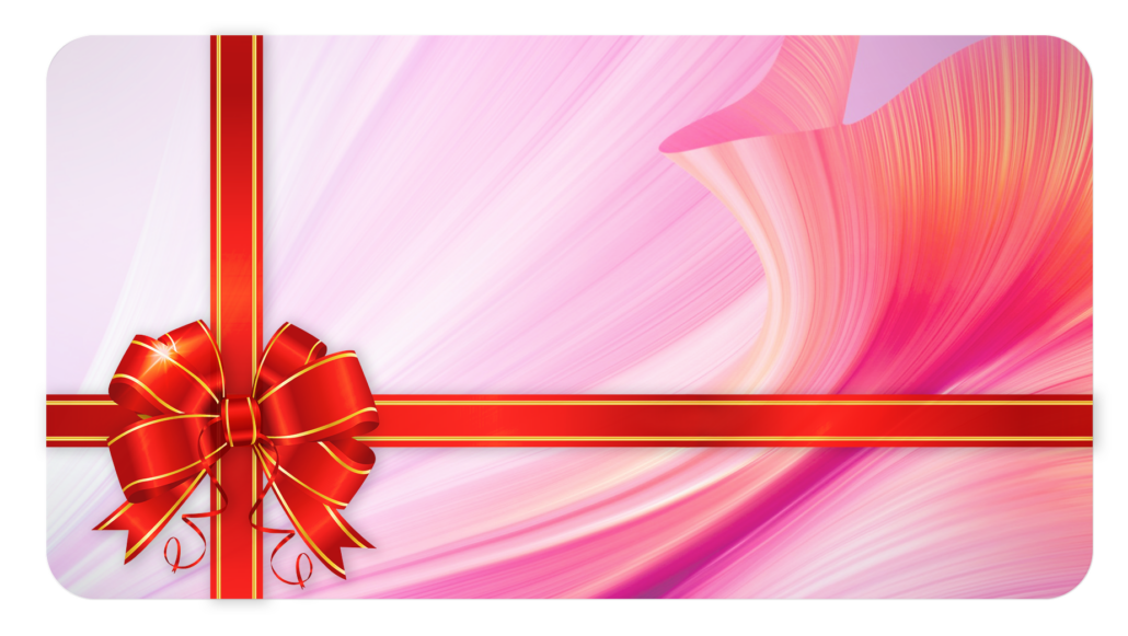 Es ist ein rosa farbender Gutschein mit roter Schleife abgebildet.