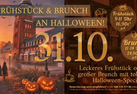 Feiertagsfrühstück und -brunch am 31.10.2026 im Q21 Gasthaus Hamburg. Frühstück 9-11 Uhr für 16,90€ p.P. Brunch 11-14 Uhr für 24,90€ .P.