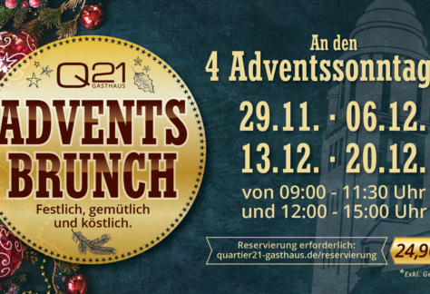 Adventsbrunch im Q21 Hamburg 2026 – festlich gedeckter Brunch an den vier Adventssonntagen mit kalten und warmen Leckereien.