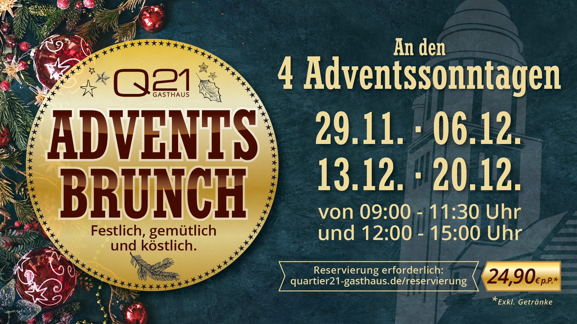 Adventsbrunch im Q21 Hamburg 2026 – festlich gedeckter Brunch an den vier Adventssonntagen mit kalten und warmen Leckereien.