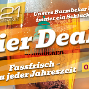 Q21 Gasthaus Bier Deals – Barmbeker Bierglas mit Logo, fassfrisch zu jeder Jahreszeit, 0,5l für 4,90€