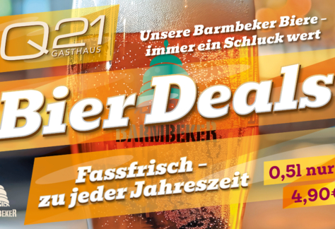 Q21 Gasthaus Bier Deals – Barmbeker Bierglas mit Logo, fassfrisch zu jeder Jahreszeit, 0,5l für 4,90€