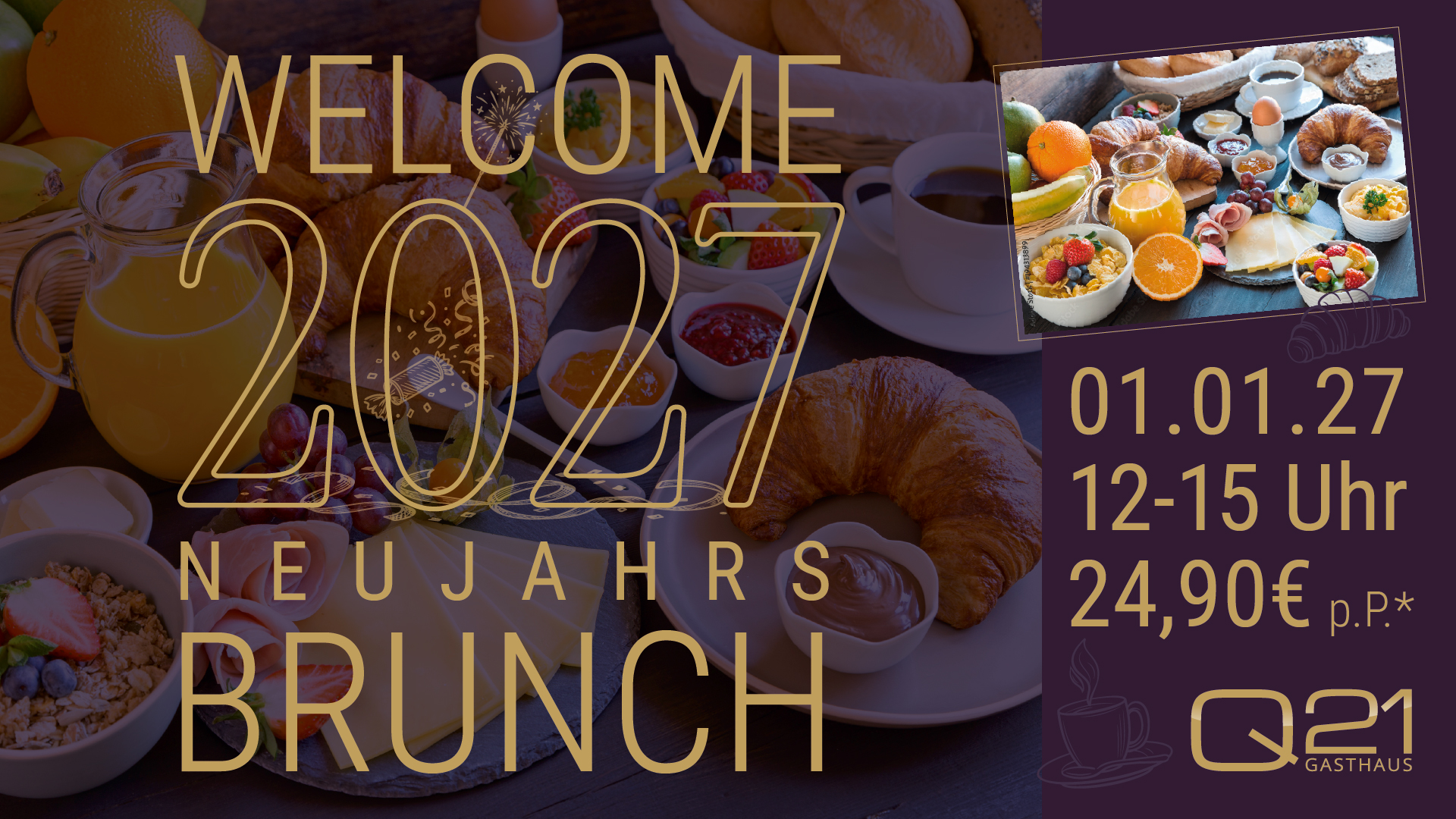 Neujahrsbrunch am 01.01.2027 im Q21 Gasthaus Hamburg von 12 bis 15 Uhr für 24,90 € pro Person